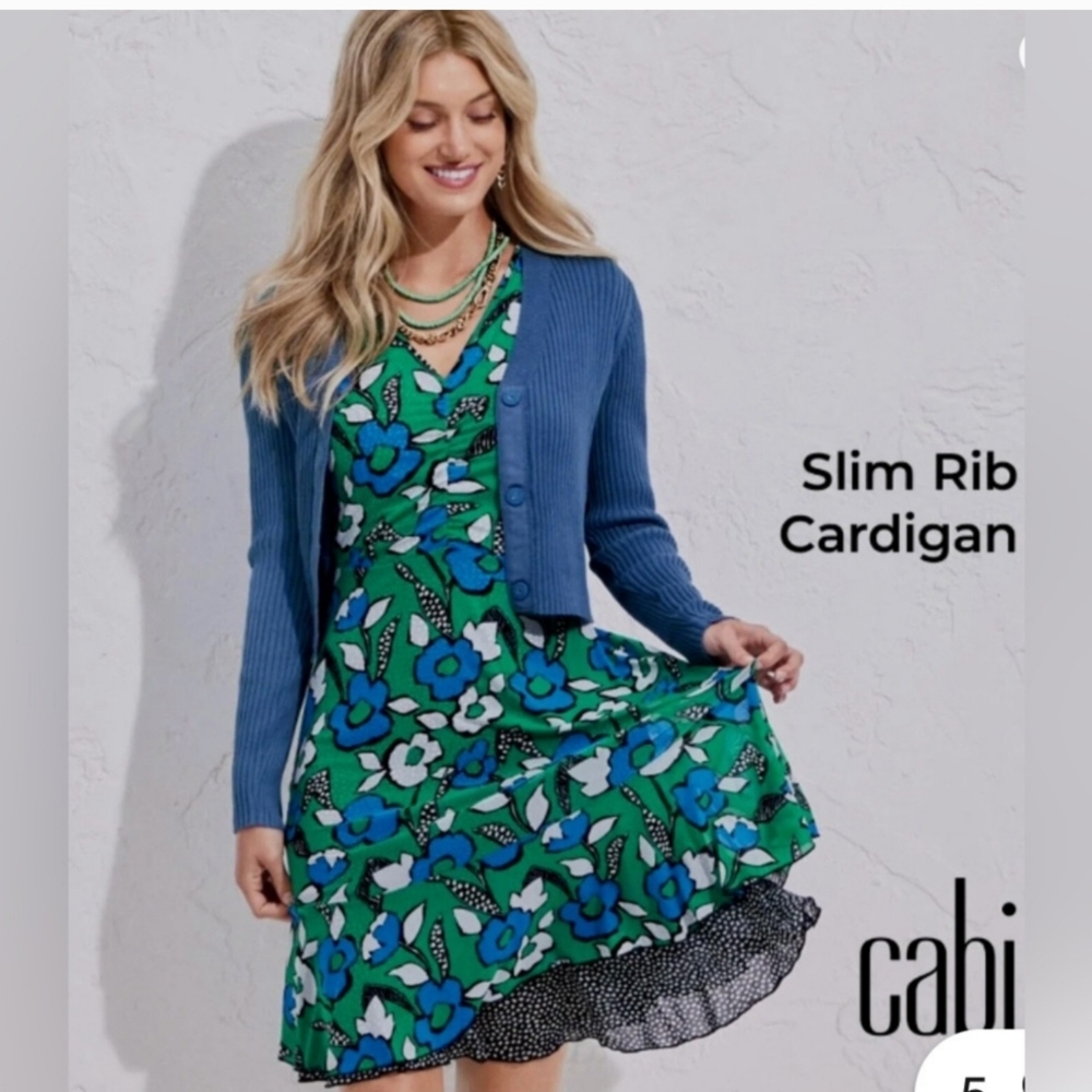 Cabi slim rib cardigan periwinkle, xs